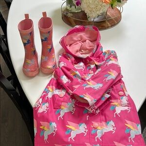 Pink Unicorn Raincoat and Boots Set